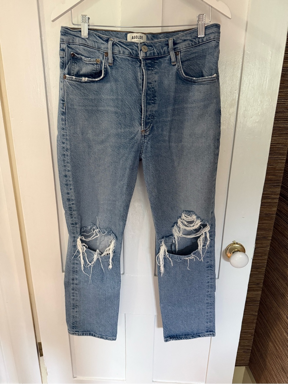 Agolde Light Blue Ripped Ankle Jeans